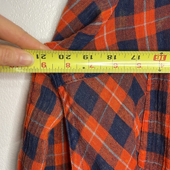Free People orange and navy plaid button shirt M - Picture 9 of 9